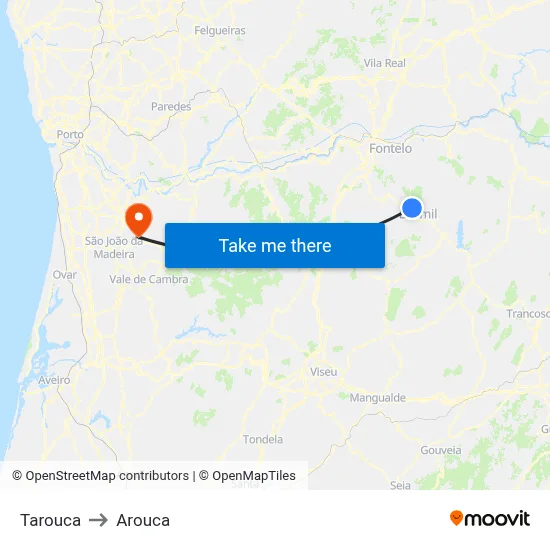 Tarouca to Arouca map