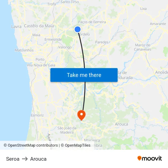 Seroa to Arouca map