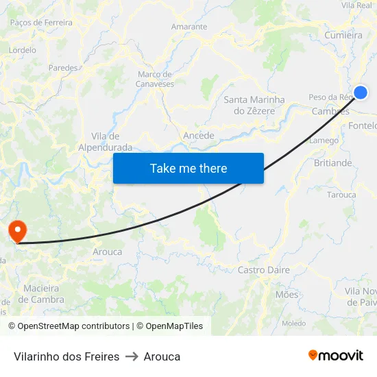Vilarinho dos Freires to Arouca map
