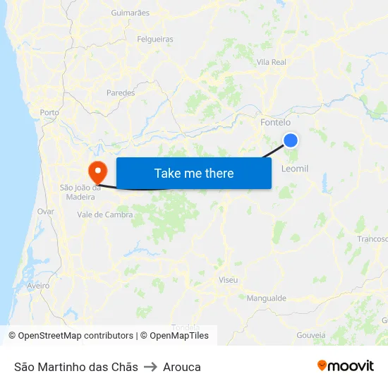 São Martinho das Chãs to Arouca map