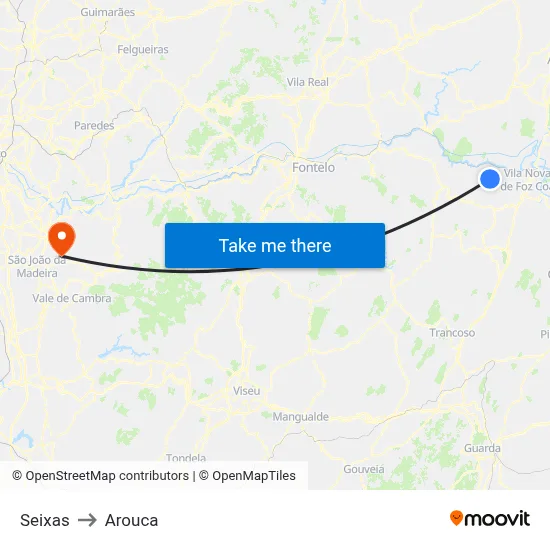 Seixas to Arouca map