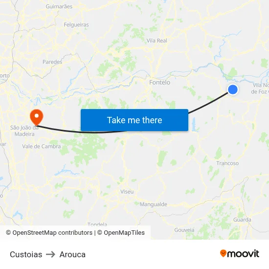 Custoias to Arouca map