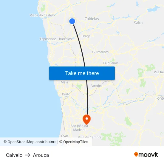 Calvelo to Arouca map