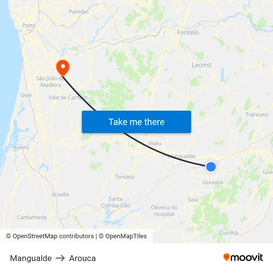 Mangualde to Arouca map