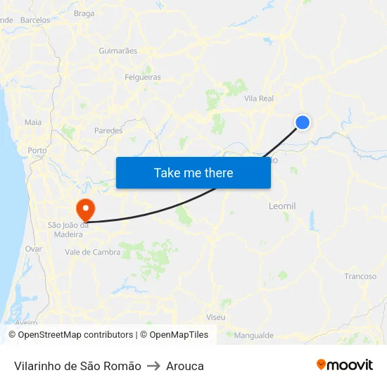 Vilarinho de São Romão to Arouca map