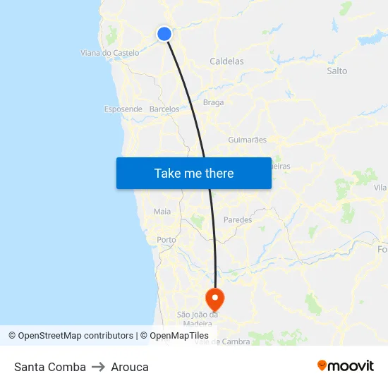 Santa Comba to Arouca map