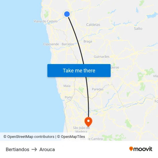 Bertiandos to Arouca map