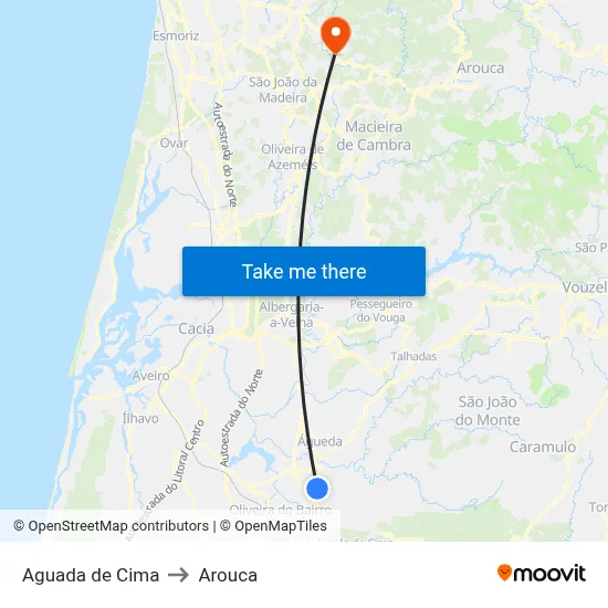 Aguada de Cima to Arouca map