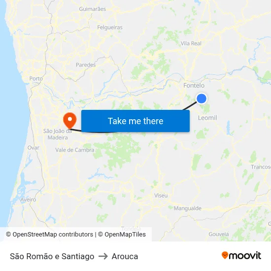 São Romão e Santiago to Arouca map