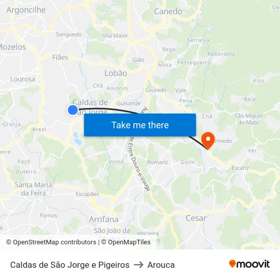 Caldas de São Jorge e Pigeiros to Arouca map