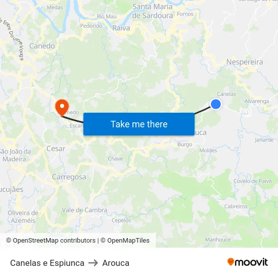 Canelas e Espiunca to Arouca map