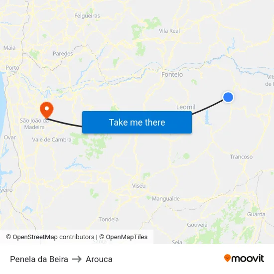 Penela da Beira to Arouca map