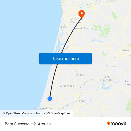 Bom Sucesso to Arouca map
