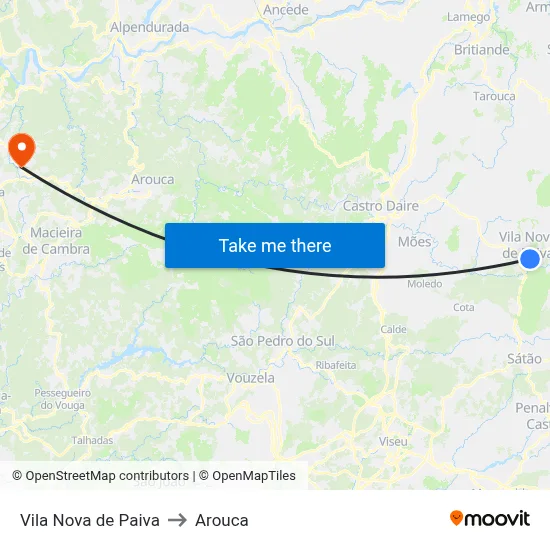 Vila Nova de Paiva to Arouca map