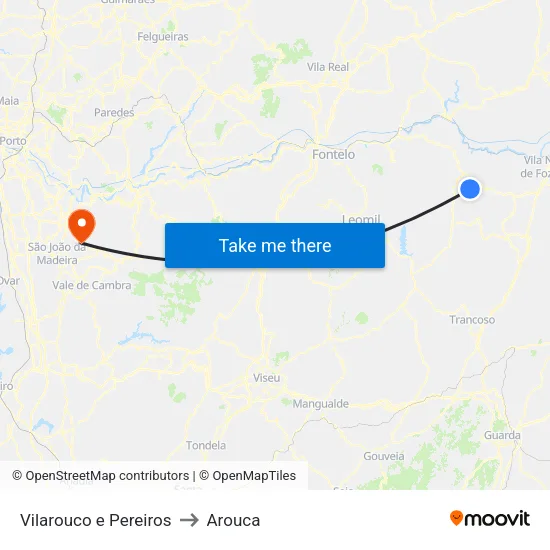 Vilarouco e Pereiros to Arouca map