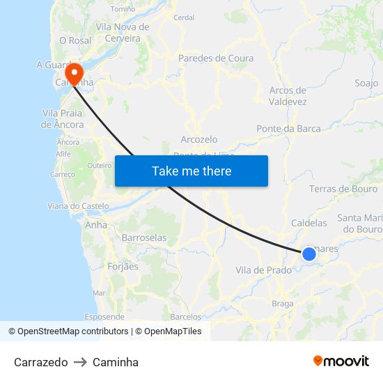 Carrazedo to Caminha map