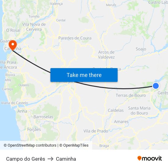 Campo do Gerês to Caminha map