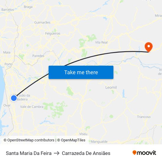 Santa Maria Da Feira to Carrazeda De Ansiães map