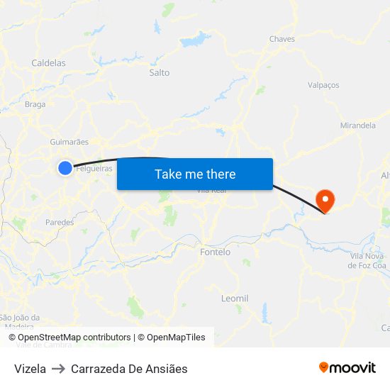 Vizela to Carrazeda De Ansiães map