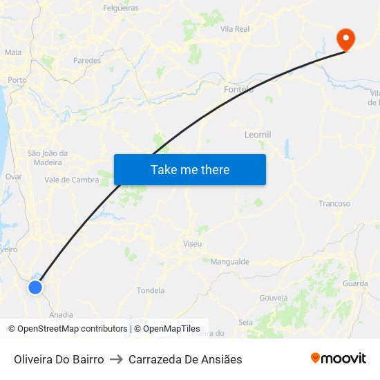 Oliveira Do Bairro to Carrazeda De Ansiães map