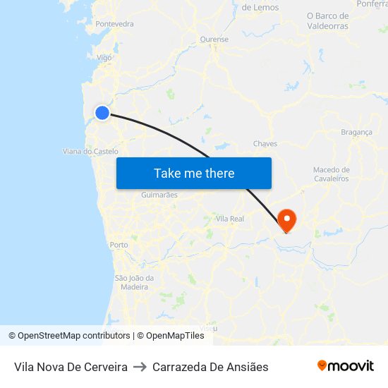 Vila Nova De Cerveira to Carrazeda De Ansiães map