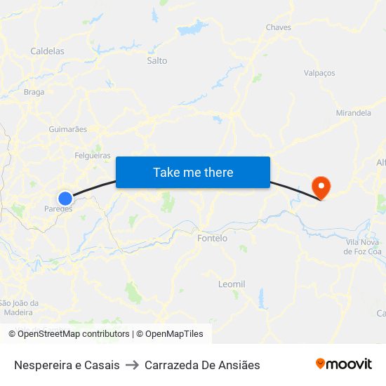 Nespereira e Casais to Carrazeda De Ansiães map