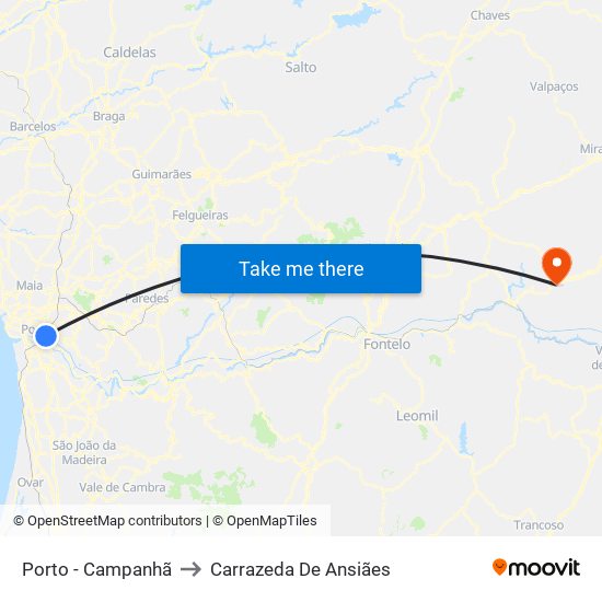 Porto - Campanhã to Carrazeda De Ansiães map