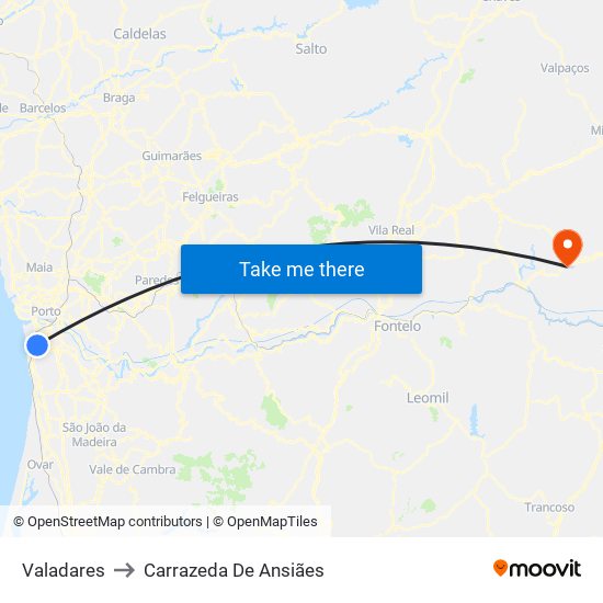Valadares to Carrazeda De Ansiães map