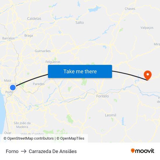 Forno to Carrazeda De Ansiães map