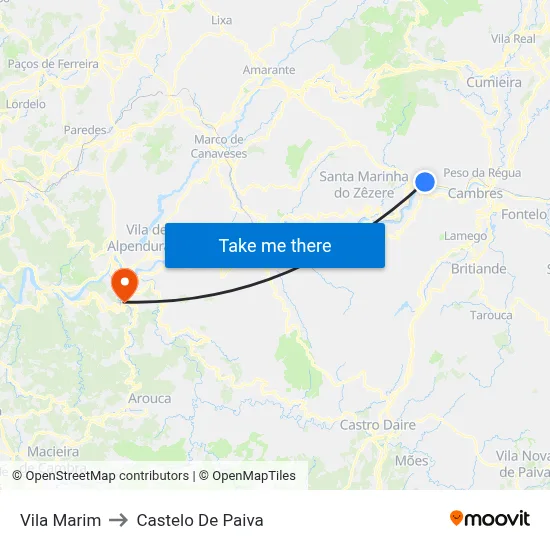 Vila Marim to Castelo De Paiva map