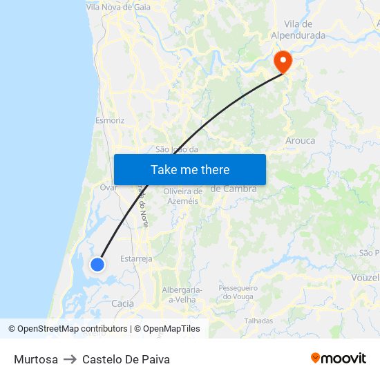 Murtosa to Castelo De Paiva map