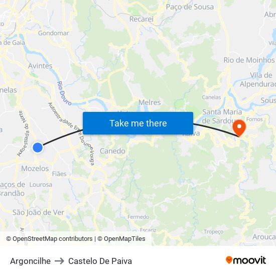 Argoncilhe to Castelo De Paiva map