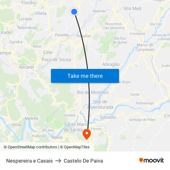 Nespereira e Casais to Castelo De Paiva map