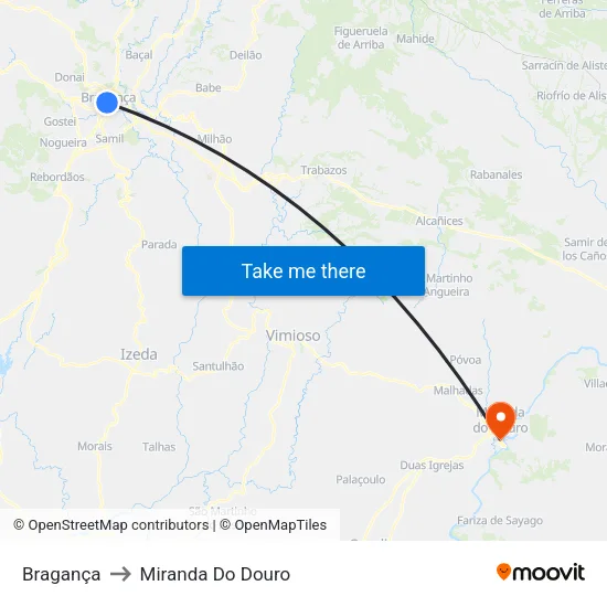 Bragança to Miranda Do Douro map