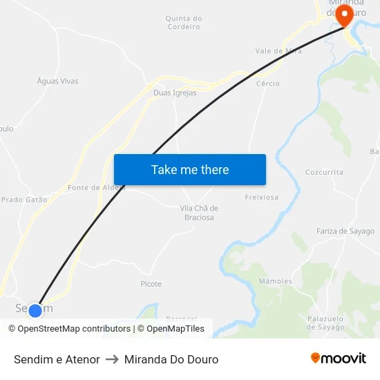 Sendim e Atenor to Miranda Do Douro map