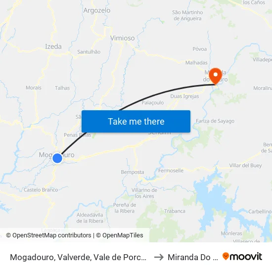 Mogadouro, Valverde, Vale de Porco e Vilar de Rei to Miranda Do Douro map