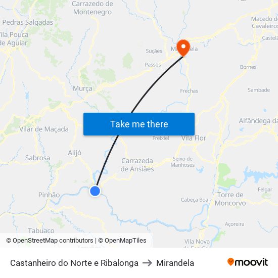 Castanheiro do Norte e Ribalonga to Mirandela map