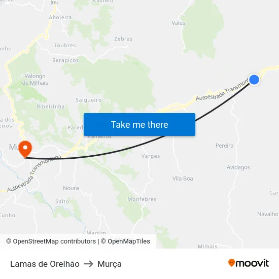 Lamas de Orelhão to Murça map