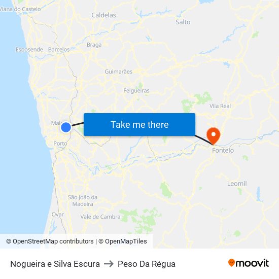 Nogueira e Silva Escura to Peso Da Régua map