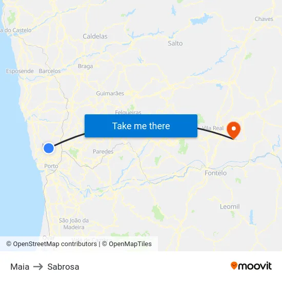 Maia to Sabrosa map