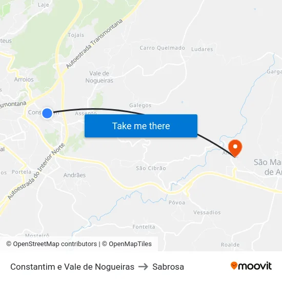 Constantim e Vale de Nogueiras to Sabrosa map