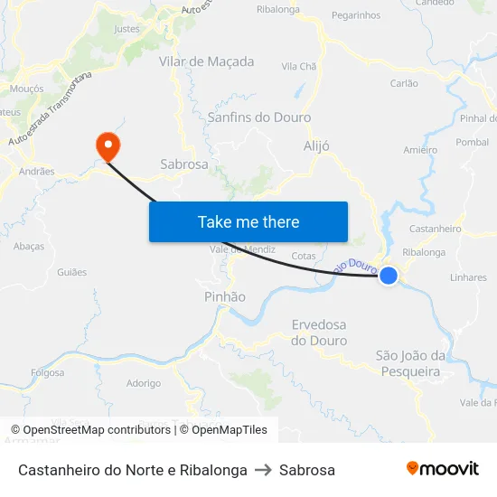 Castanheiro do Norte e Ribalonga to Sabrosa map