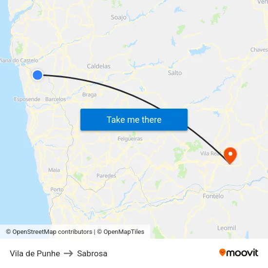 Vila de Punhe to Sabrosa map