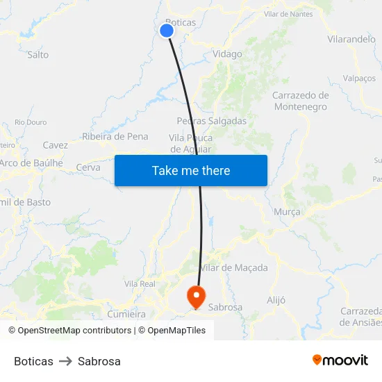 Boticas to Sabrosa map
