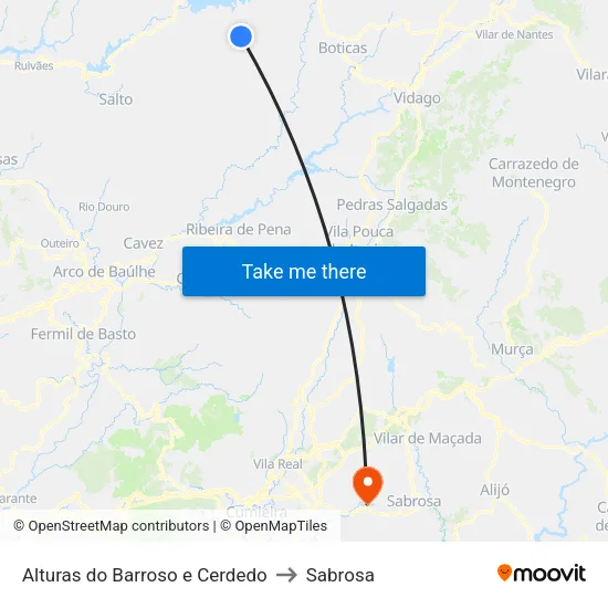 Alturas do Barroso e Cerdedo to Sabrosa map