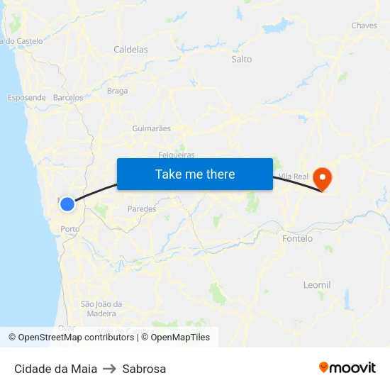 Cidade da Maia to Sabrosa map