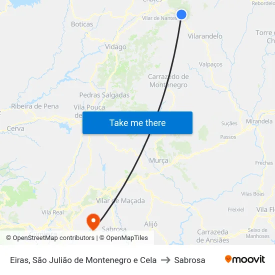 Eiras, São Julião de Montenegro e Cela to Sabrosa map