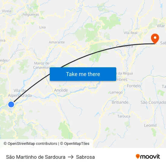 São Martinho de Sardoura to Sabrosa map