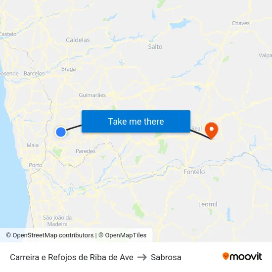 Carreira e Refojos de Riba de Ave to Sabrosa map