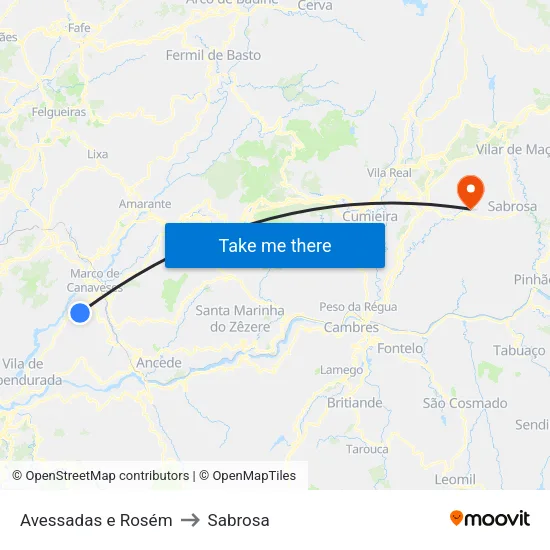 Avessadas e Rosém to Sabrosa map